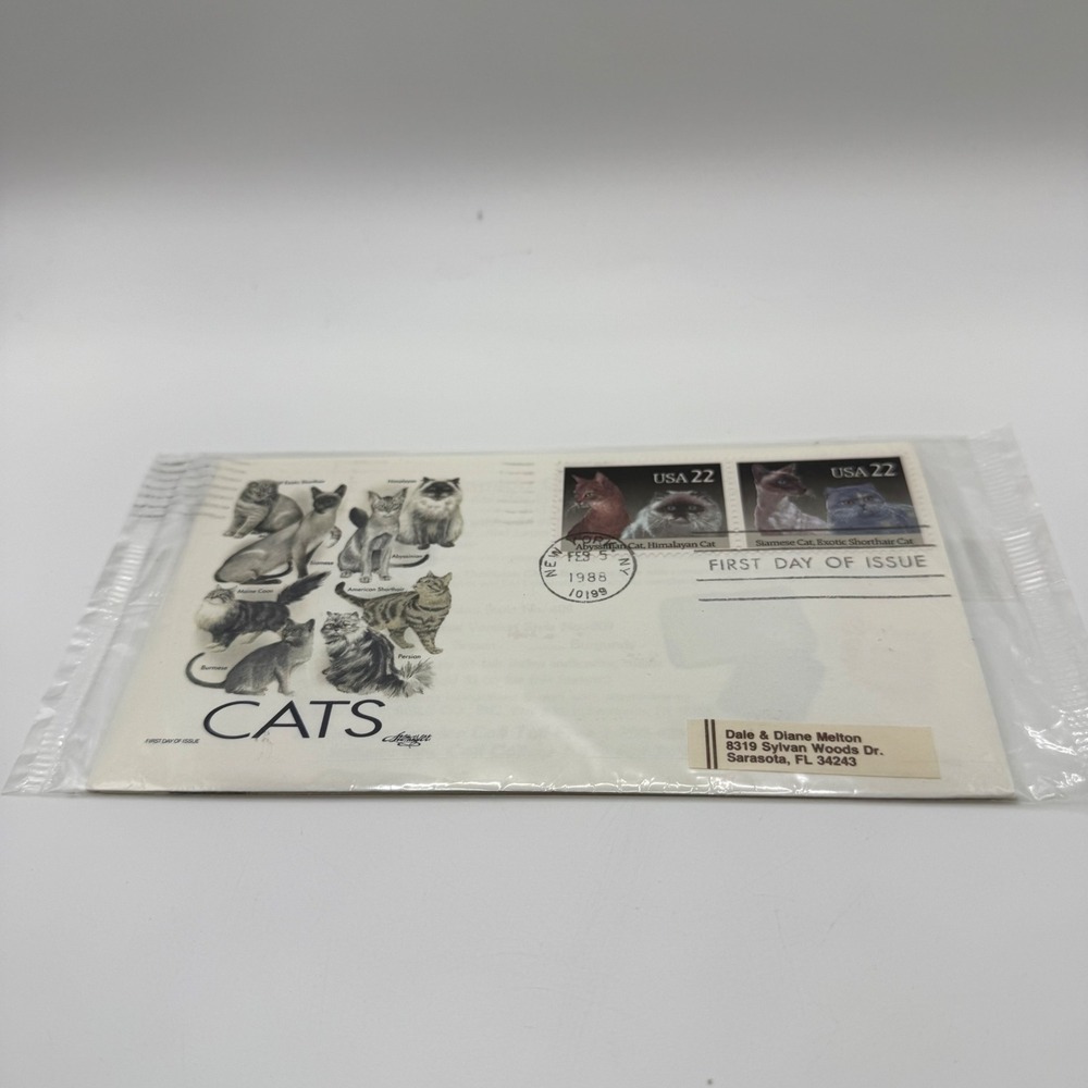 1988 USPS Cats First Day of Issue Cover 22 Cent Stamps New York Postmark Feline